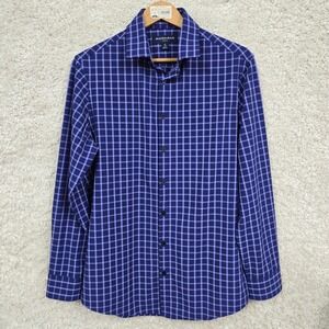 Mizzen+Main Leeward Dress Shirt Men M Purple Grid Check Performance Trim Stretch
